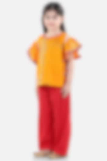 Red Silk Pant Set For Girls by BownBee at Pernia's Pop Up Shop