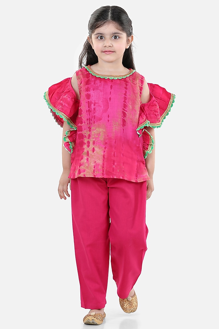 Pink Silk Pant Set For Girls by BownBee at Pernia's Pop Up Shop