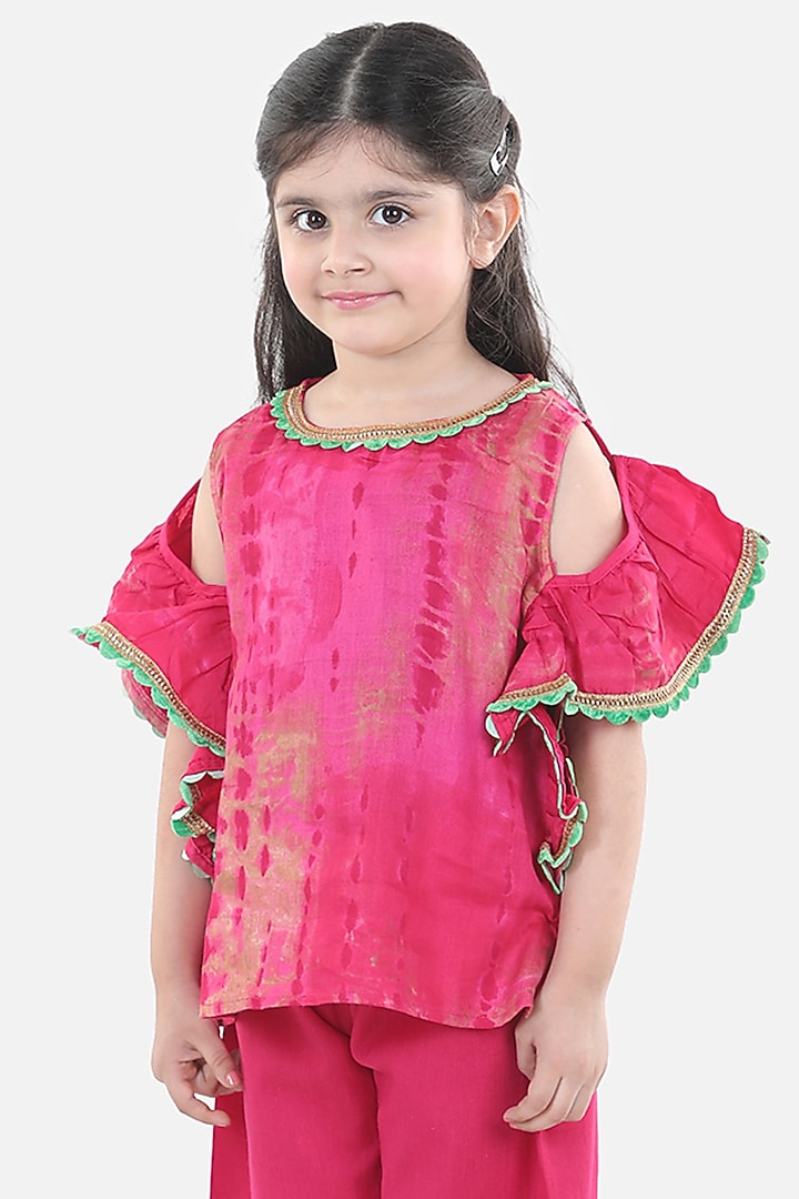 Pink Silk Pant Set For Girls by BownBee at Pernia's Pop Up Shop
