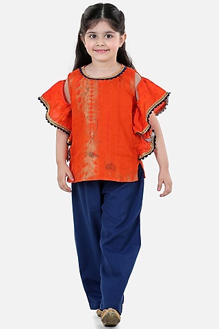 Blue Silk Pant Set For Girls by BownBee