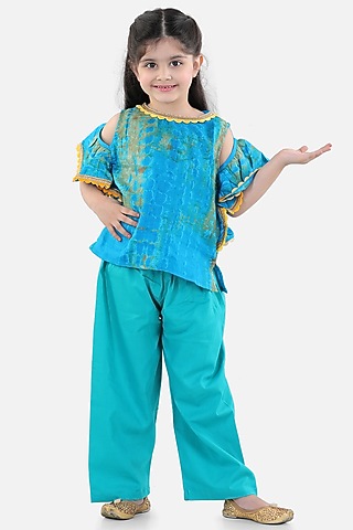 Light Blue Pant Set For Girls by BownBee
