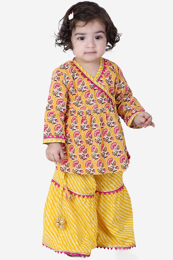 Yellow Cotton Sharara Set For Girls by BownBee