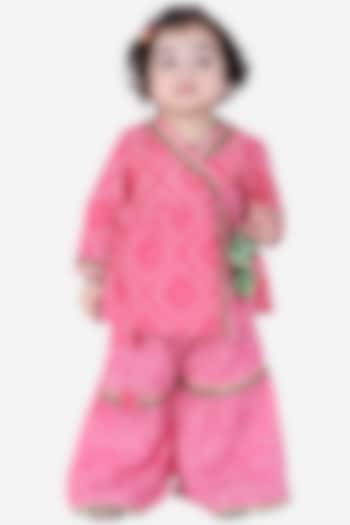 Pink Cotton Printed Sharara Set For Girls by BownBee