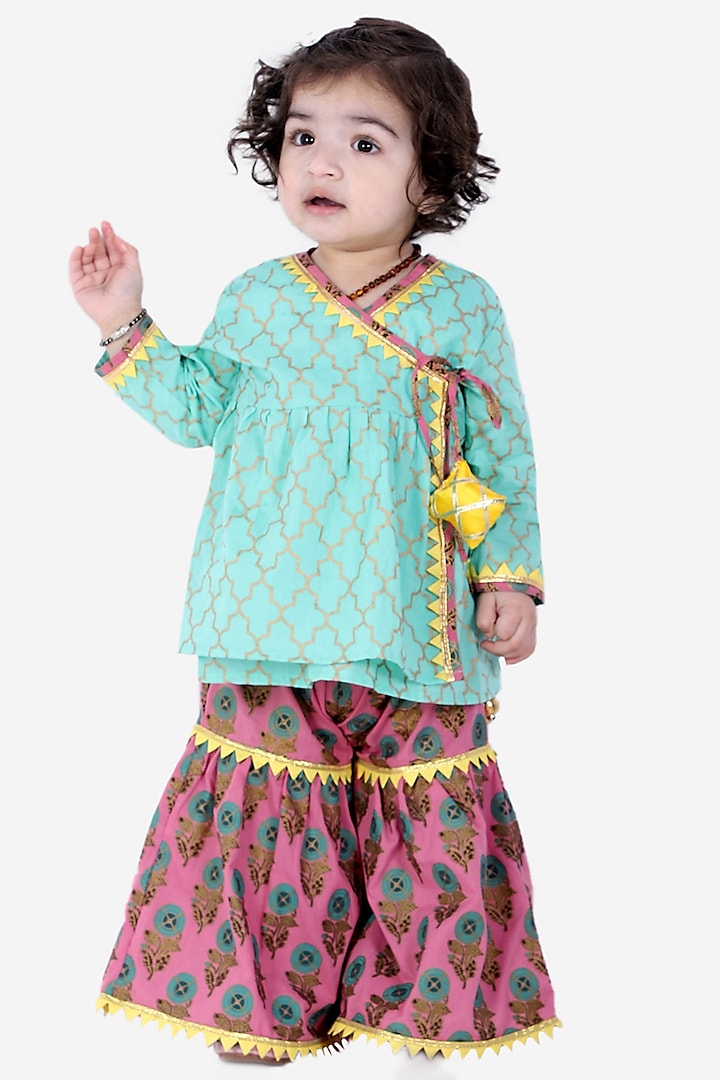 Pink Cotton Sharara Set For Girls by BownBee