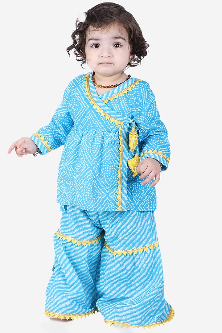 Blue Cotton Printed Sharara Set For Girls by BownBee