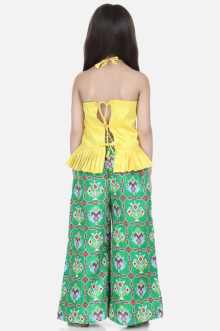 Green Silk Pant Set For Girls by BownBee at Pernia's Pop Up Shop