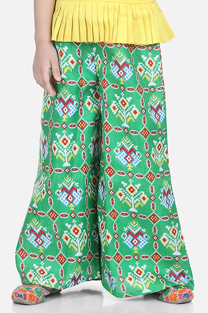 Green Silk Pant Set For Girls by BownBee at Pernia's Pop Up Shop