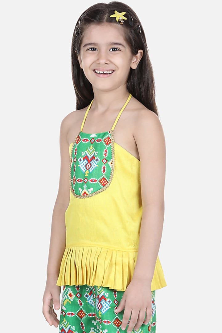 Green Silk Pant Set For Girls by BownBee at Pernia's Pop Up Shop