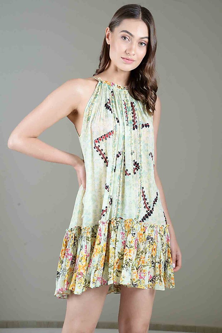 Mint Green Printed Blouse by Bhanuni By Jyoti