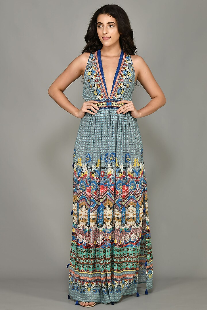 bhanuni by jyoti patterned maxi dress Anthropologie Bhanuni by Jyoti Patterned Maxi Dress Sky