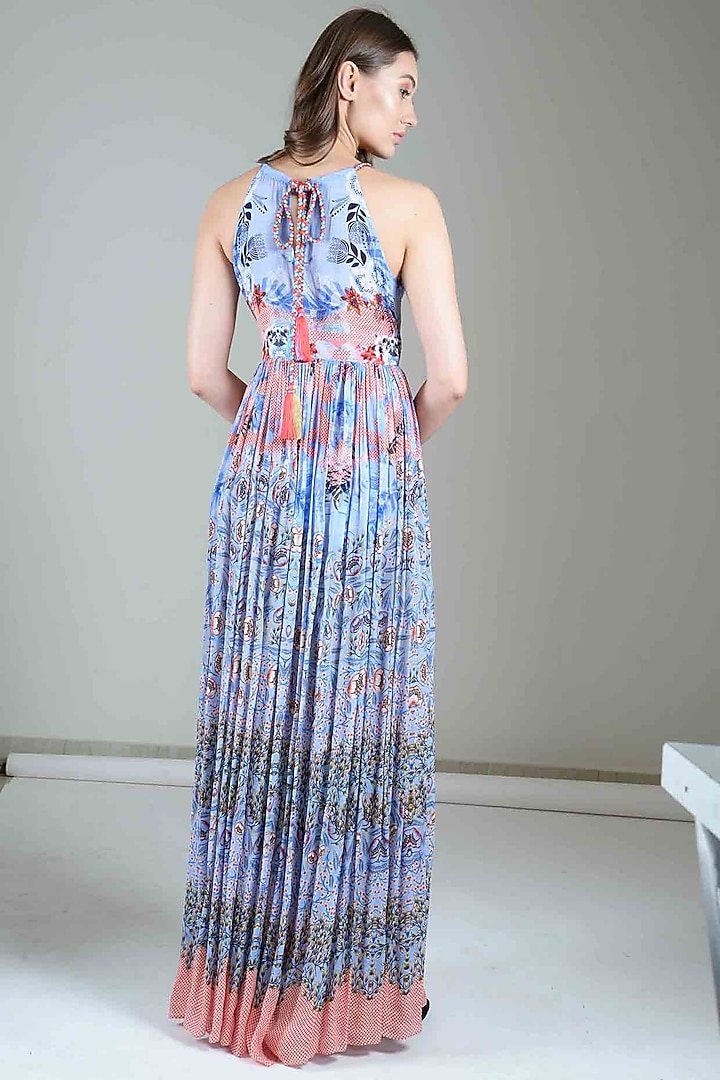 Indigo Bloom Printed Halter Maxi Vacation Dress by Bhanuni By Jyoti at Pernia's Pop Up Shop