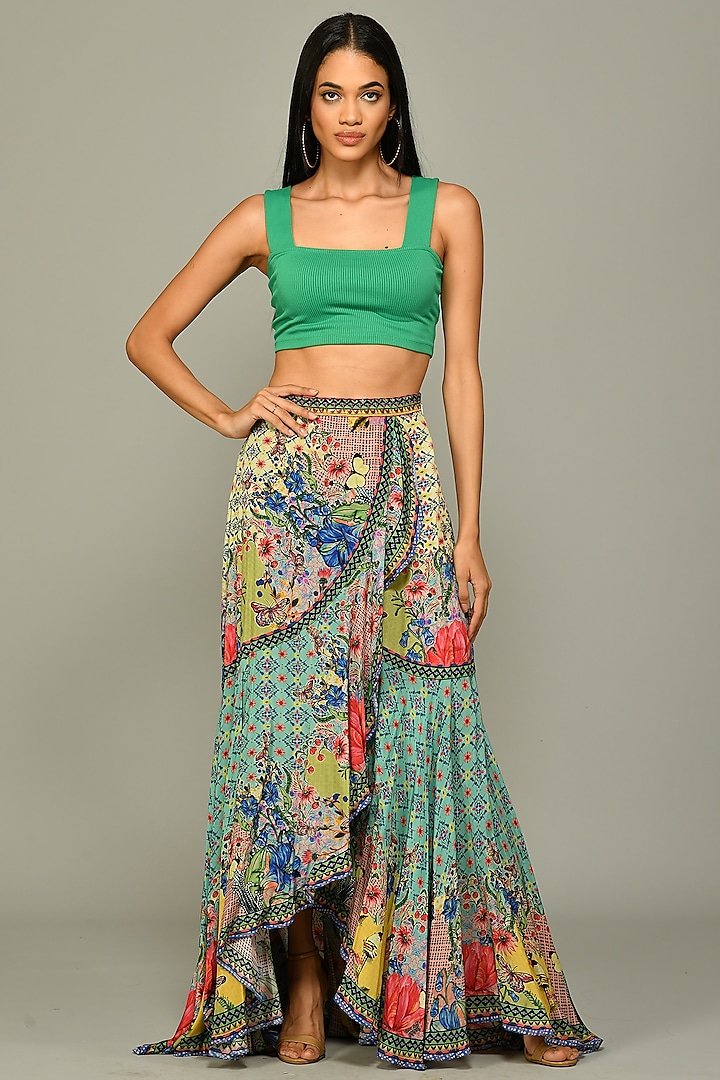 Multi-Colored Printed Ruffled Maxi Skirt by Bhanuni By Jyoti