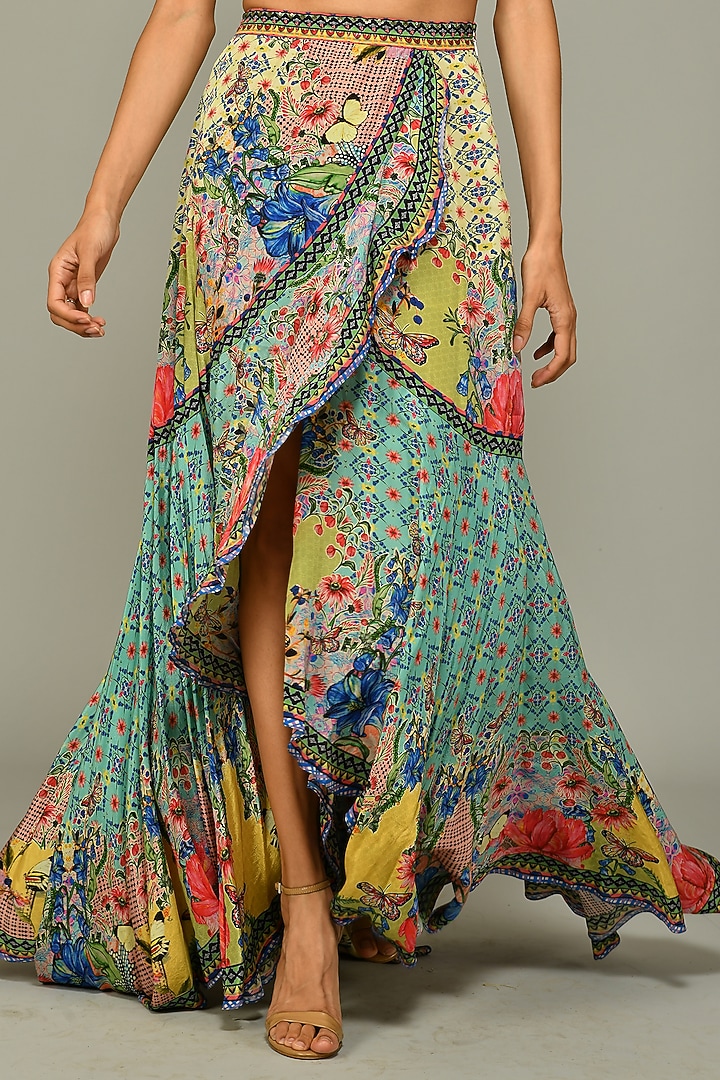 Multi-Colored Printed Ruffled Maxi Skirt by Bhanuni By Jyoti at Pernia's Pop Up Shop