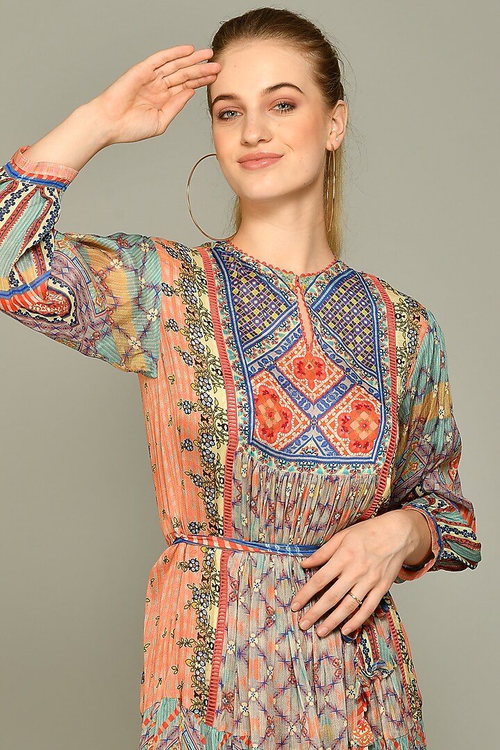 Multi-Colored Tunic Vacation Dress With Print by Bhanuni By Jyoti at Pernia's Pop Up Shop