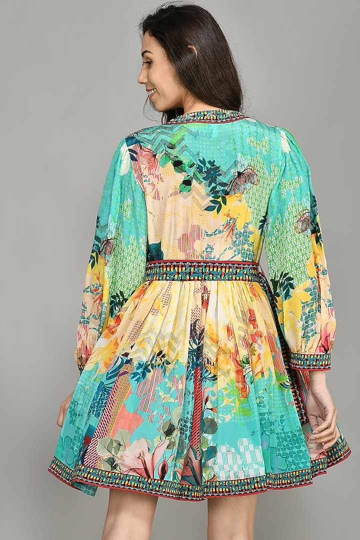 Multi-Colored Printed Mini Vacation Dress by Bhanuni By Jyoti at Pernia's Pop Up Shop