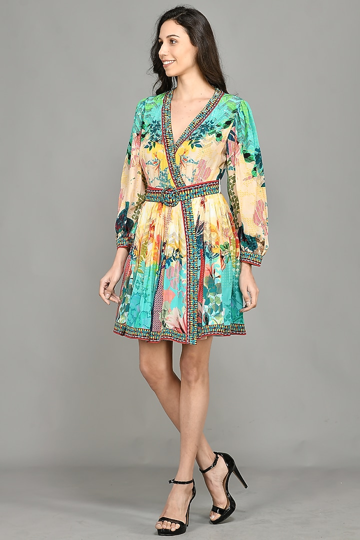 Multi-Colored Printed Mini Vacation Dress by Bhanuni By Jyoti at Pernia's Pop Up Shop