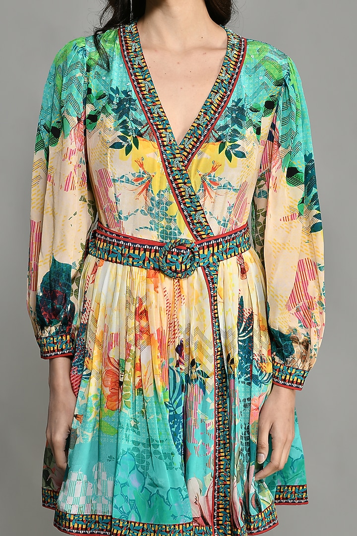 Multi-Colored Printed Mini Vacation Dress by Bhanuni By Jyoti at Pernia's Pop Up Shop