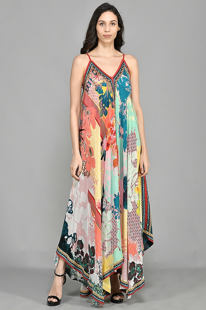 Multi-Colored Printed Handkerchief Maxi Dress by Bhanuni By Jyoti