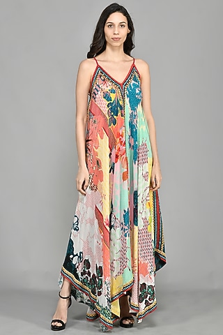 Multi-Colored Printed Handkerchief Maxi Dress by Bhanuni By Jyoti