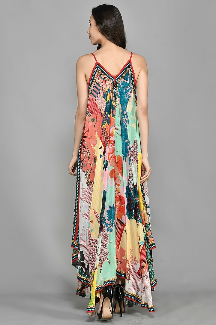 Multi-Colored Printed Handkerchief Maxi Vacation Dress by Bhanuni By Jyoti at Pernia's Pop Up Shop