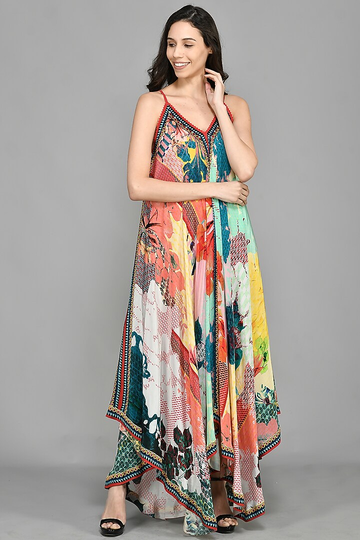 Multi-Colored Printed Handkerchief Maxi Vacation Dress by Bhanuni By Jyoti at Pernia's Pop Up Shop