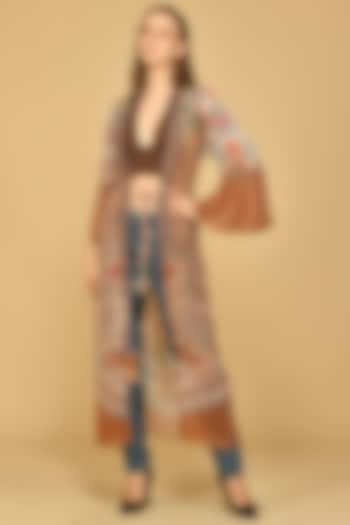 Mud Brown Printed Kimono by Bhanuni By Jyoti