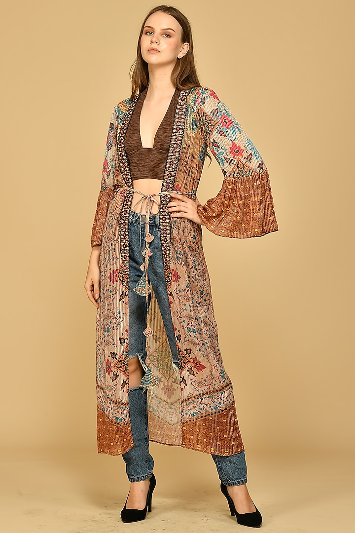 Mud Brown Printed Kimono by Bhanuni By Jyoti