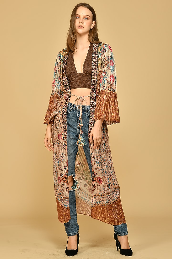 Mud Brown Printed Kimono by Bhanuni By Jyoti at Pernia's Pop Up Shop