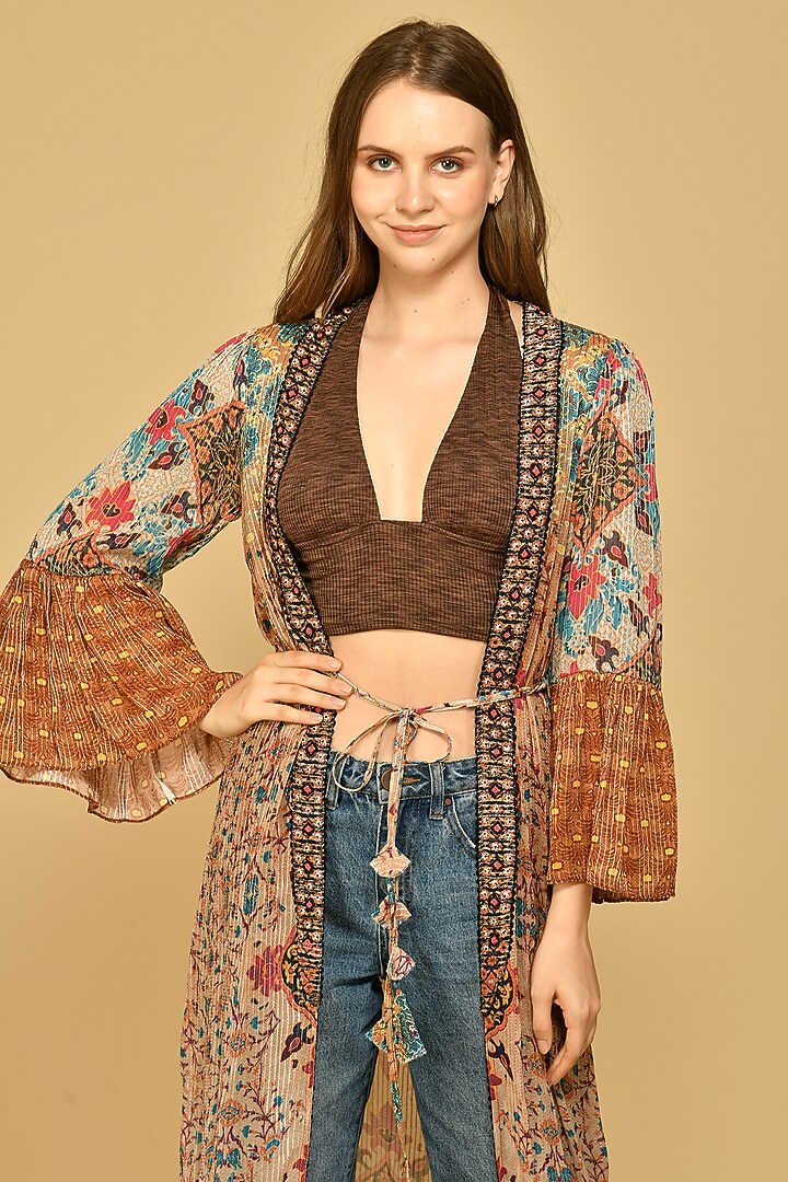 Mud Brown Printed Kimono by Bhanuni By Jyoti at Pernia's Pop Up Shop