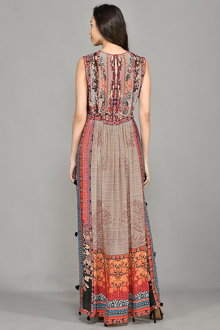 Multi-Colored Printed Pintucked Maxi Vacation Dress by Bhanuni By Jyoti at Pernia's Pop Up Shop