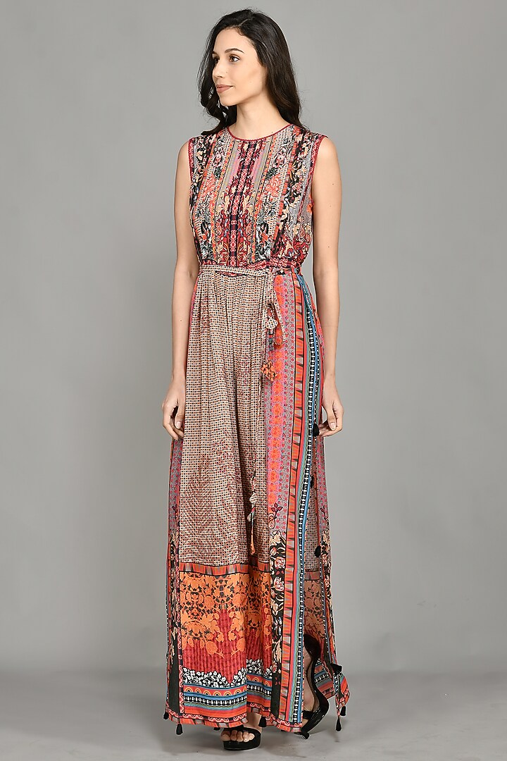 Multi-Colored Printed Pintucked Maxi Vacation Dress by Bhanuni By Jyoti at Pernia's Pop Up Shop