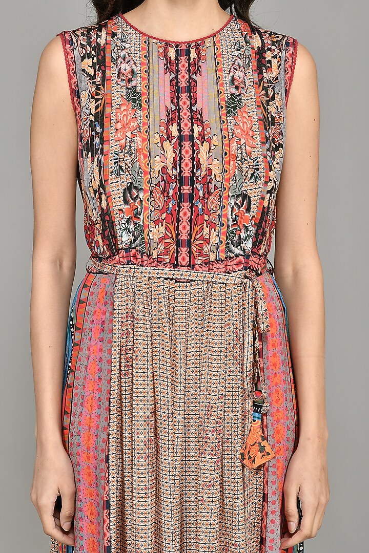 Multi-Colored Printed Pintucked Maxi Vacation Dress by Bhanuni By Jyoti at Pernia's Pop Up Shop