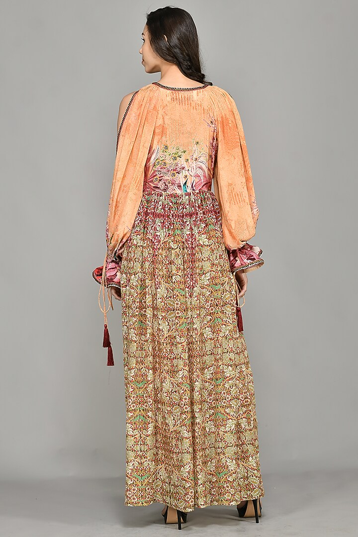 Multi-Colored Printed Cold Shoulder Maxi Vacation Dress by Bhanuni By Jyoti at Pernia's Pop Up Shop
