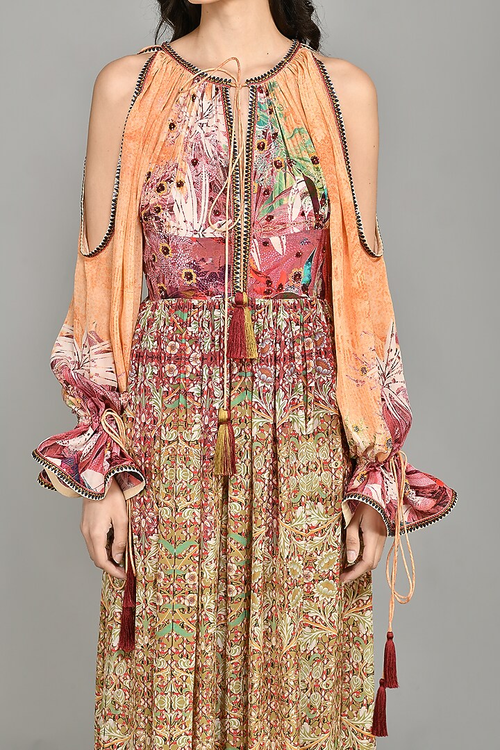 Multi-Colored Printed Cold Shoulder Maxi Vacation Dress by Bhanuni By Jyoti at Pernia's Pop Up Shop