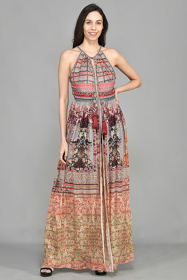 Multi-Colored Printed Halter Maxi Dress by Bhanuni By Jyoti