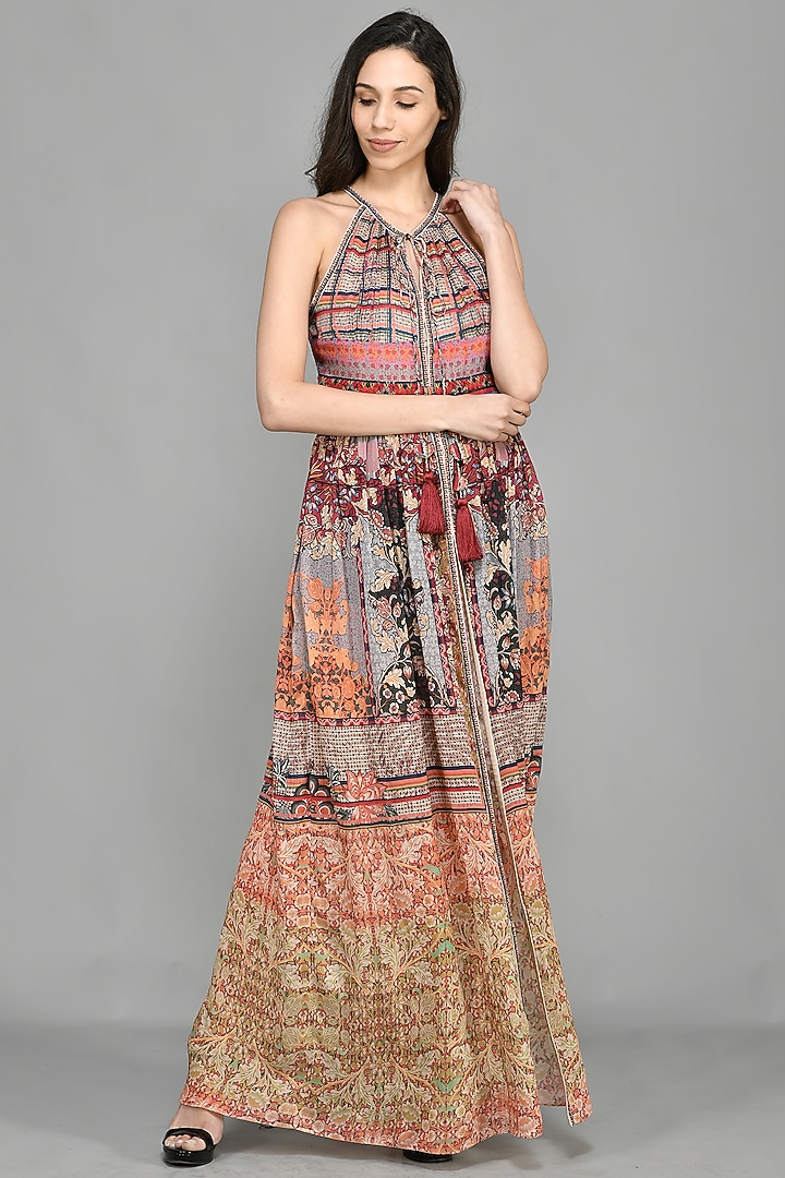 Multi-Colored Printed Halter Maxi Vacation Dress by Bhanuni By Jyoti at Pernia's Pop Up Shop