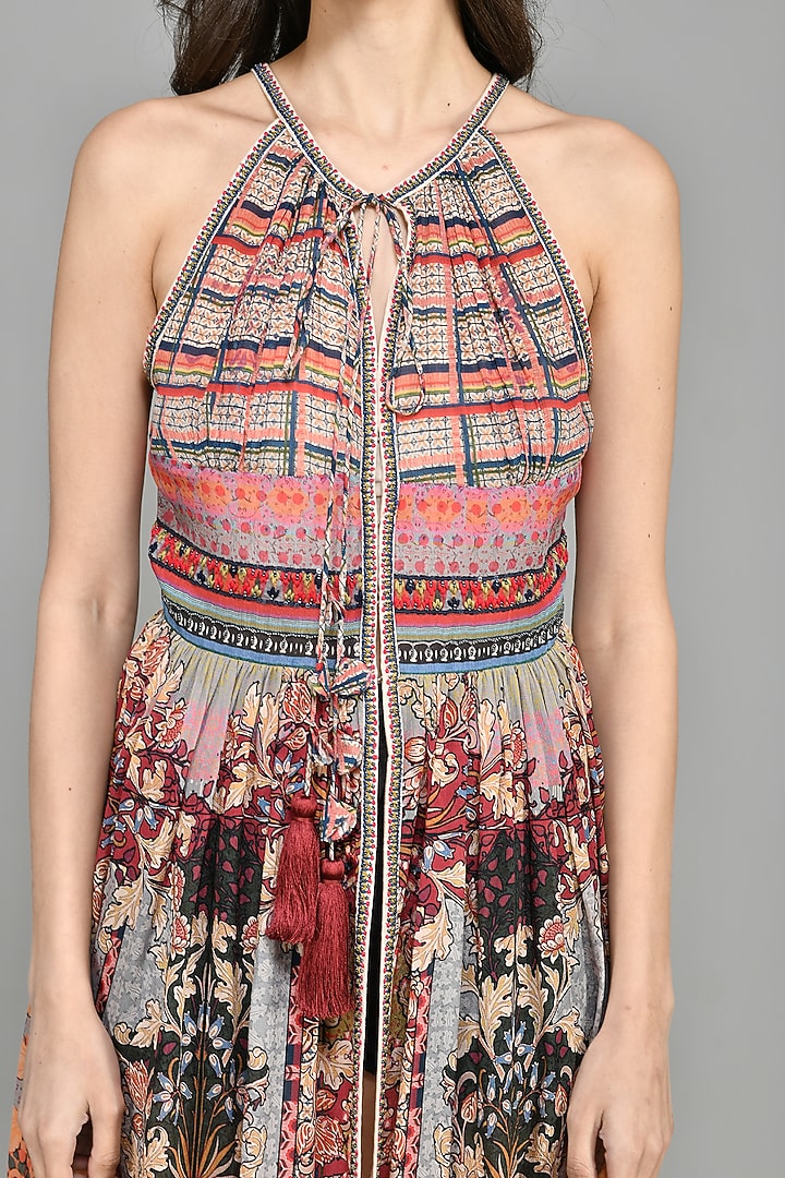 Multi-Colored Printed Halter Maxi Vacation Dress by Bhanuni By Jyoti at Pernia's Pop Up Shop