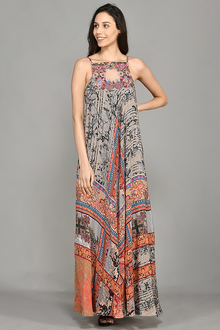 Multi-Colored Halter Maxi Vacation Dress With Print by Bhanuni By Jyoti at Pernia's Pop Up Shop