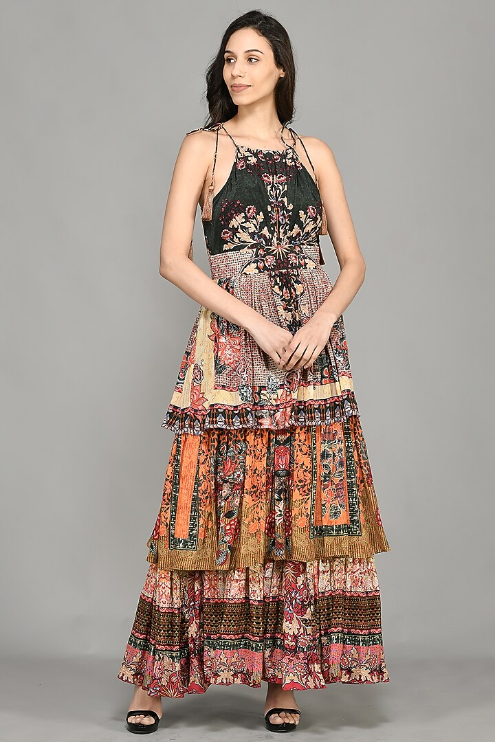 Multi-Colored Tiered Maxi Vacation Dress With Print by Bhanuni By Jyoti at Pernia's Pop Up Shop
