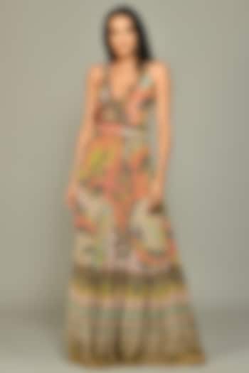 Multi-Colored Tiered Maxi Dress With Print by Bhanuni By Jyoti
