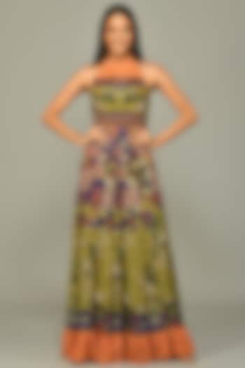 Multi-Colored Viscose Halter Maxi Dress With Print by Bhanuni By Jyoti