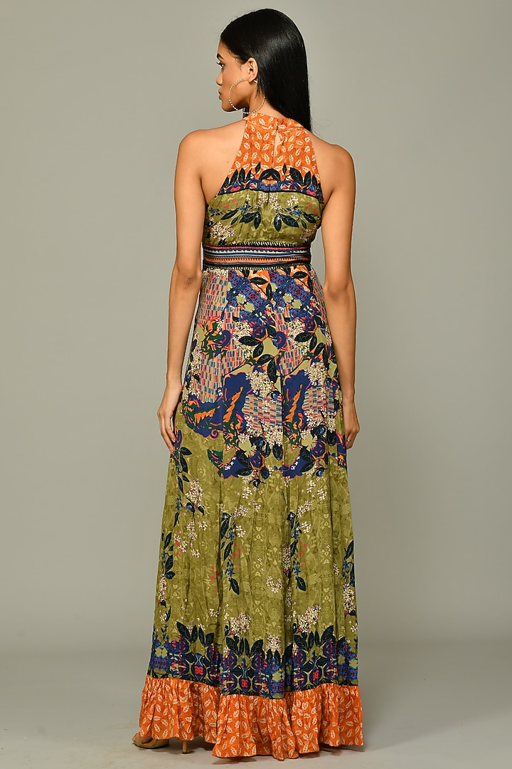 Multi-Colored Viscose Halter Maxi Vacation Dress With Print by Bhanuni By Jyoti at Pernia's Pop Up Shop