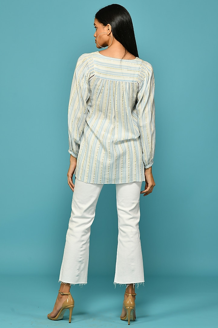 Powder Blue Embroidered Tunic by Bhanuni By Jyoti at Pernia's Pop Up Shop