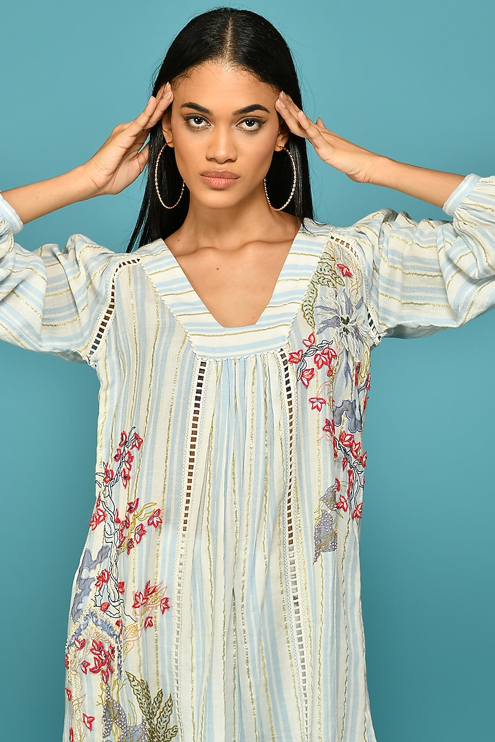 Powder Blue Embroidered Tunic by Bhanuni By Jyoti at Pernia's Pop Up Shop