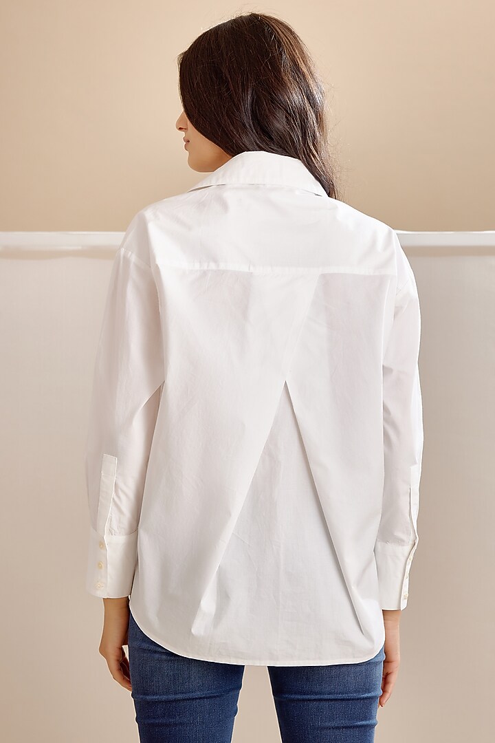 White Cotton Poplin Embroidered Shirt by Bunka at Pernia's Pop Up Shop