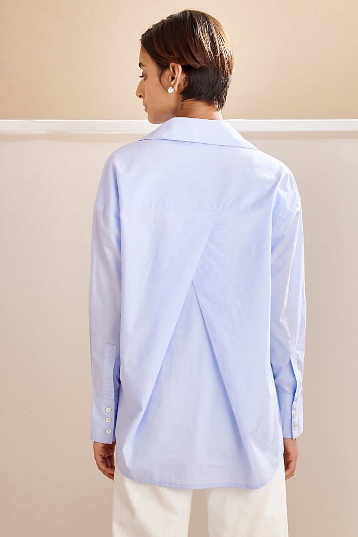 Blue Cotton Poplin Embroidered Shirt by Bunka at Pernia's Pop Up Shop
