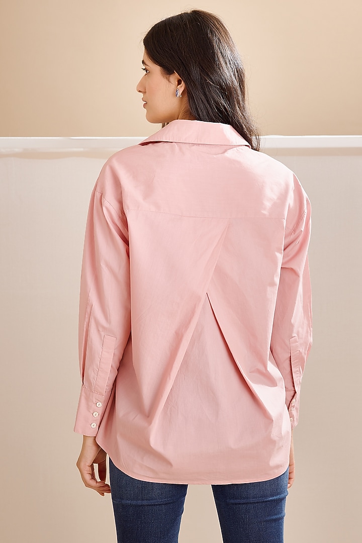 Pink Cotton Poplin Embroidered Shirt by Bunka at Pernia's Pop Up Shop