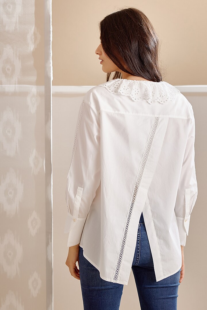 White Cotton Poplin Embroidered Shirt by Bunka at Pernia's Pop Up Shop