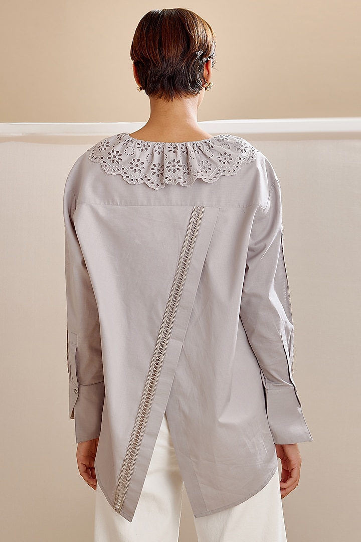 Grey Cotton Poplin Embroidered Shirt by Bunka at Pernia's Pop Up Shop