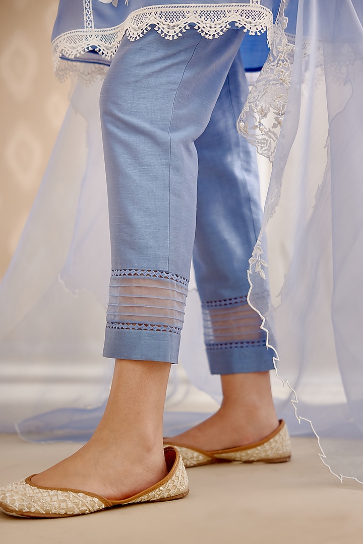 Blue Cape Embellished Organza Silk Kurta Set main image 1